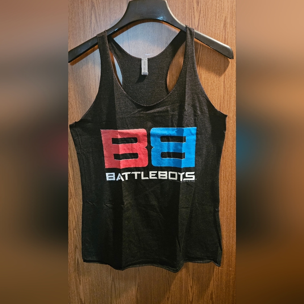 Next Level Apparel Black Muscle Tee with Red and Blue Print